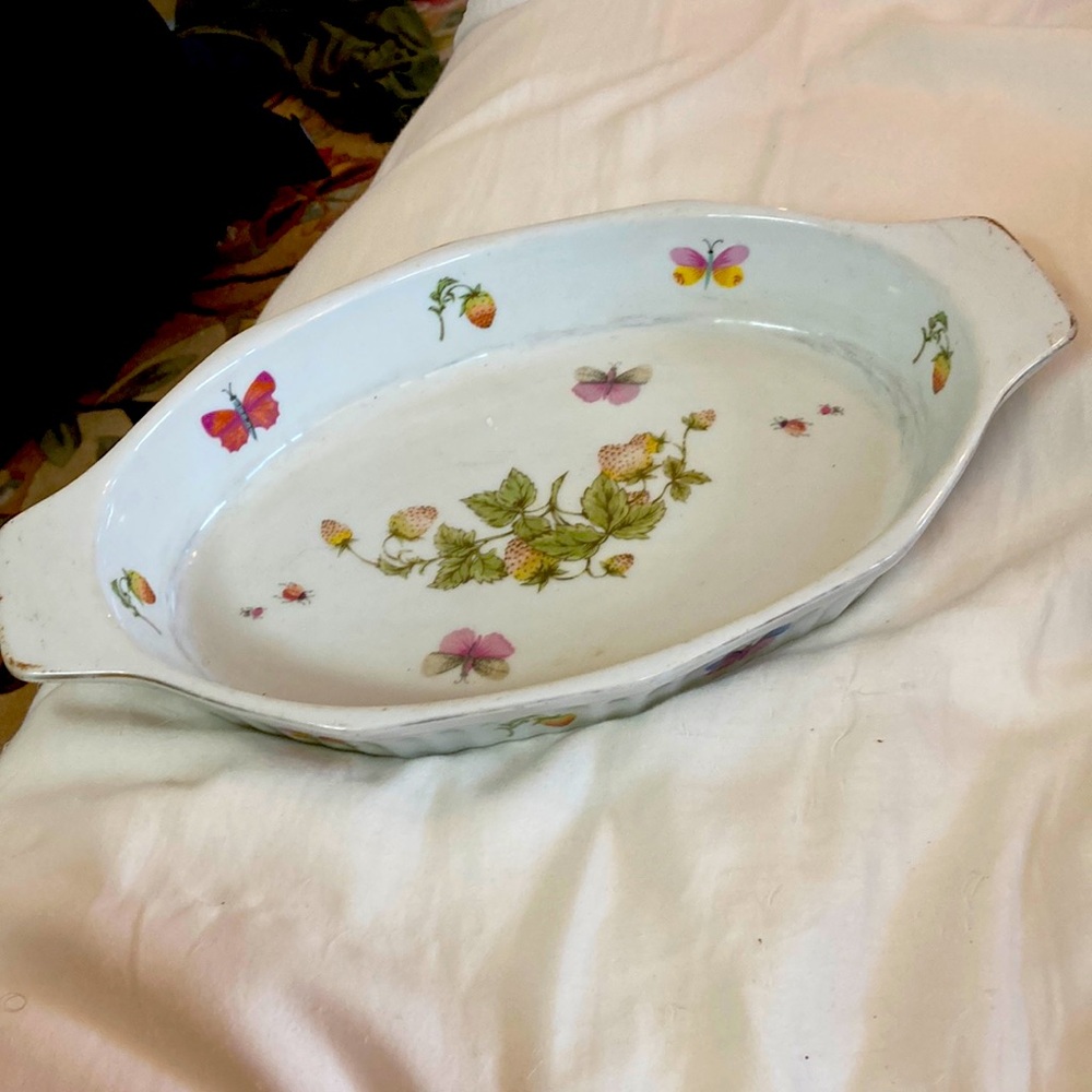 Floral Oval Ceramic Serving Dish vintage oven to table wear. Numbered 7213